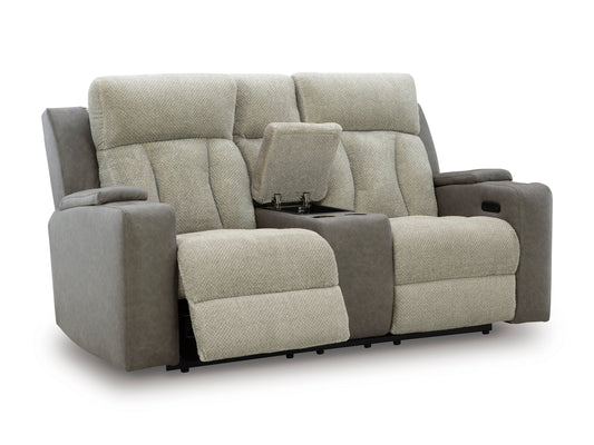 Stately Check Loveseat With Console With Headrest