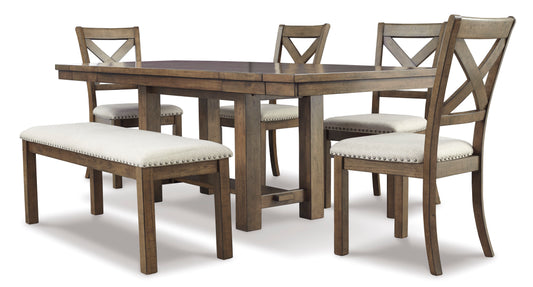 MORIVILLE Dinning table set (Table+ 4 chairs+ bench)
