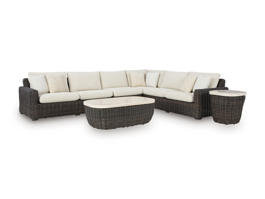 Kimora Outdoor Sectional Sofa Set With Cocktail Table & End Table