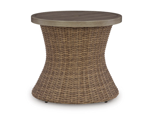 Revare Beach Round End Table With Umb Opt