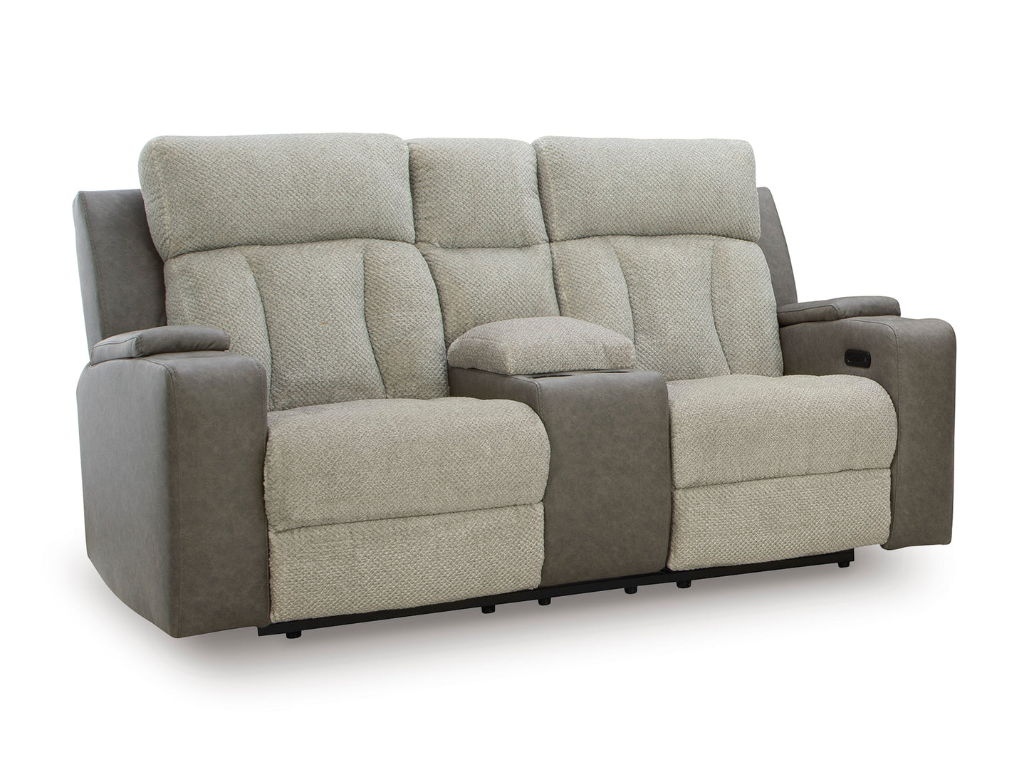 Stately Check Loveseat With Console With Headrest