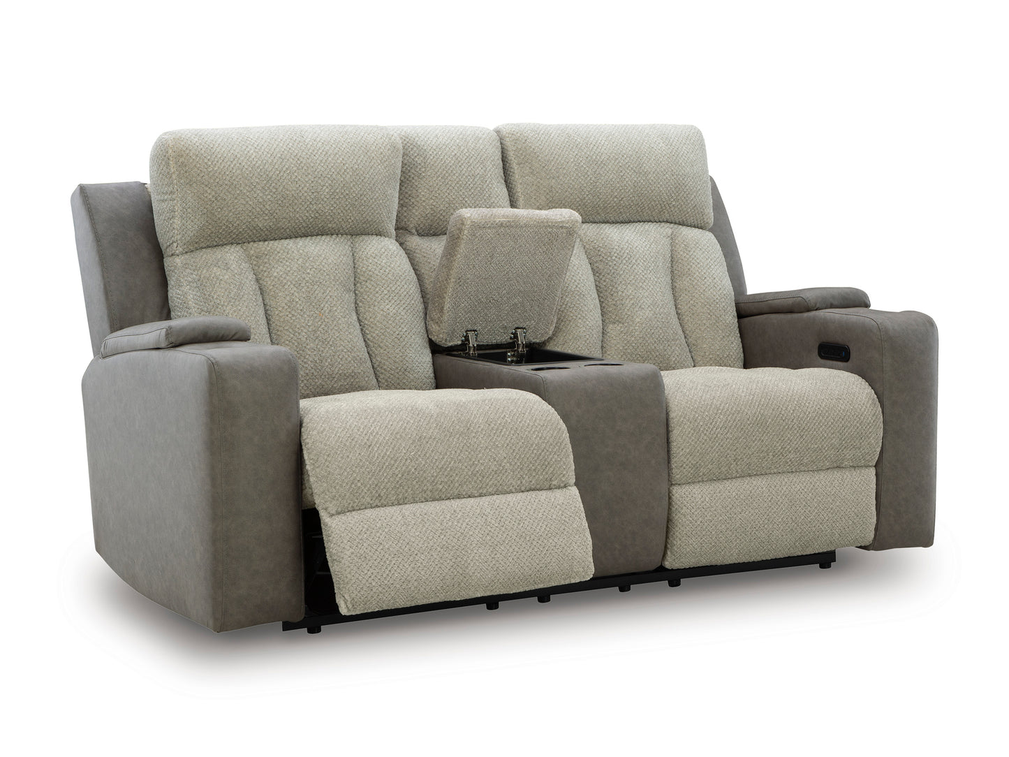 Stately Check Loveseat With Console With Headrest