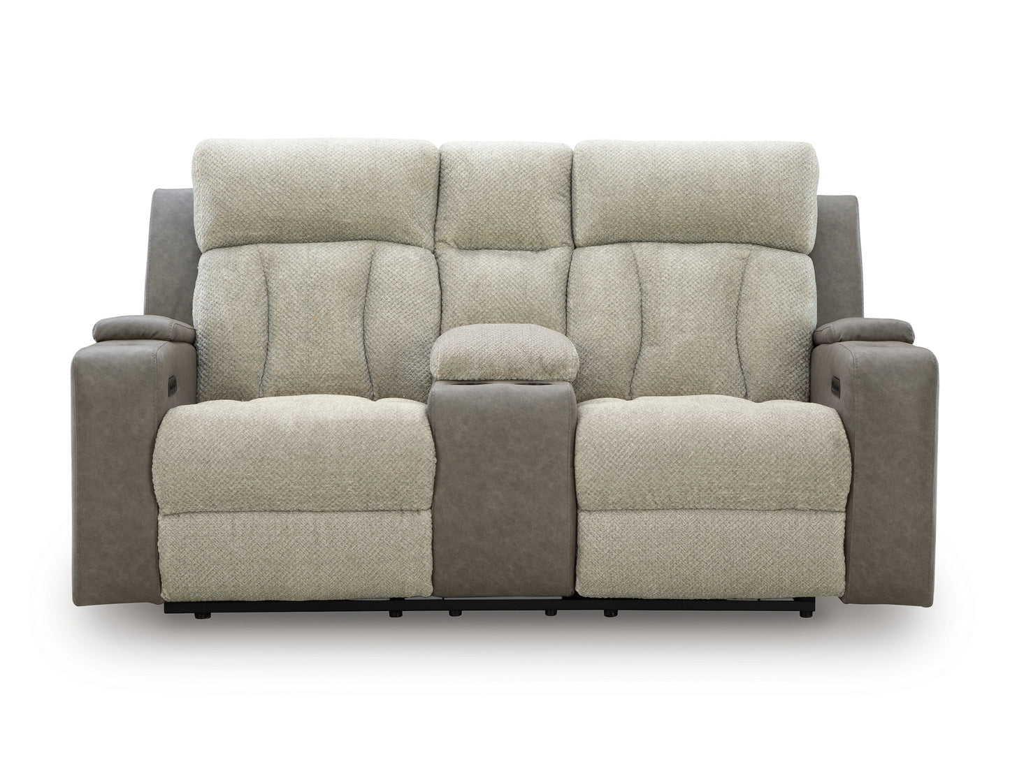 Stately Check Loveseat With Console With Headrest