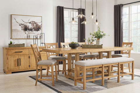 HAVONPLANE Dinning table set (Table+ 6 Barstool + Bench)