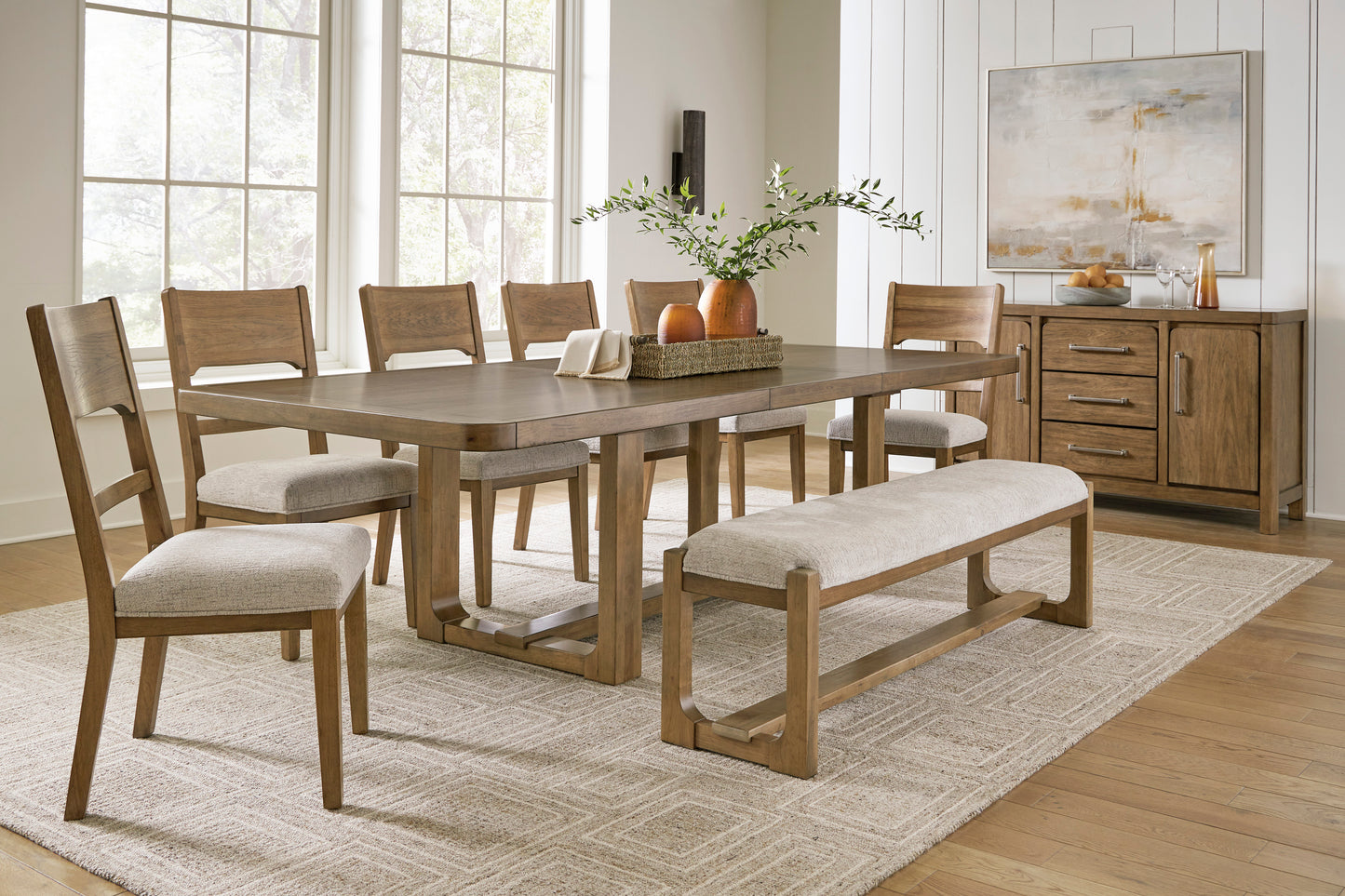 Cabalynn Dinning table set (Table+ 6 chairs + Bench)