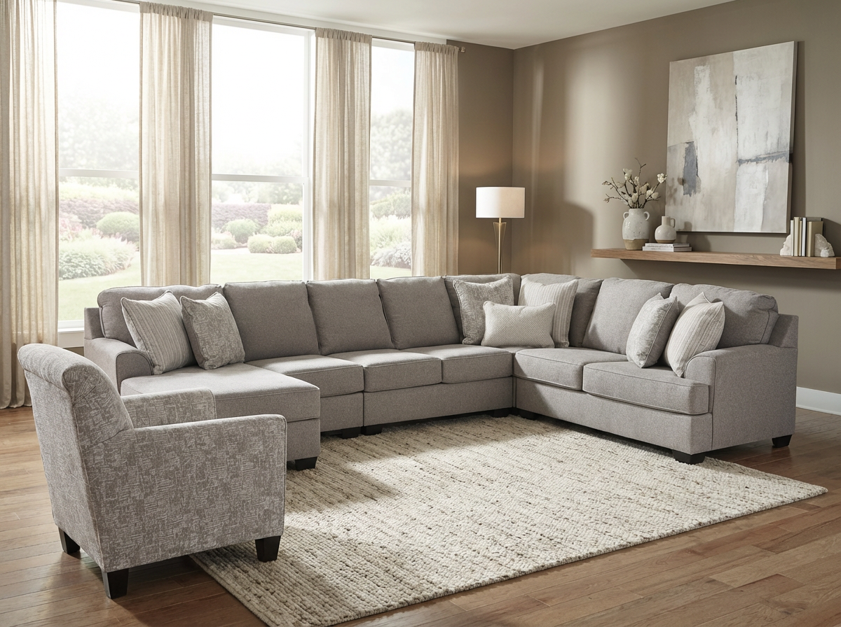 King Cushion 5-piece Sectional Sofa Set + Accent Chair