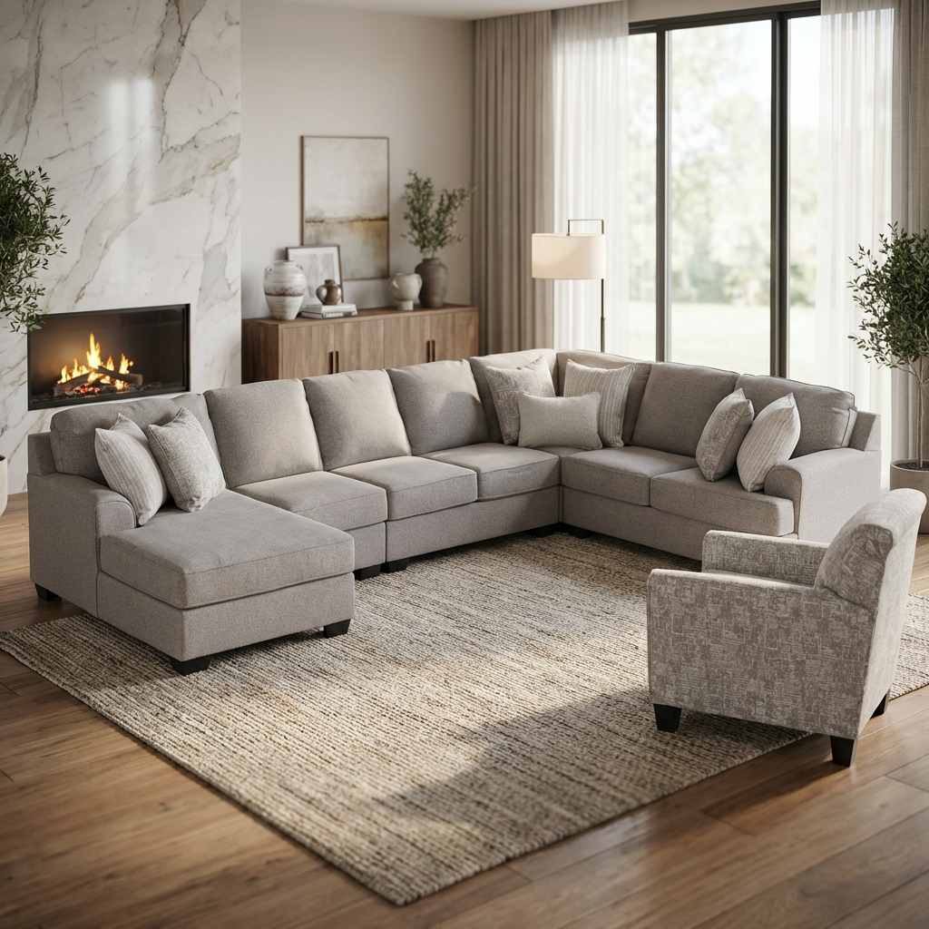 King Cushion 5-piece Sectional Sofa Set + Accent Chair