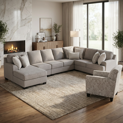 King Cushion 5-piece Sectional Sofa Set + Accent Chair