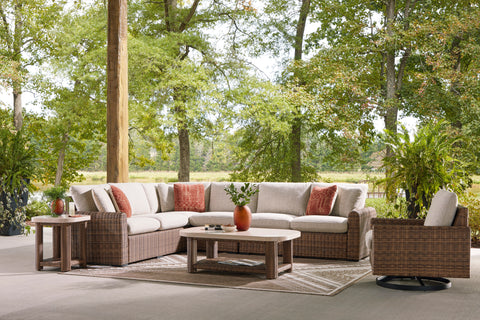 Angel Island Outdoor Sectional Sofa Set With Cocktail Table & End Table