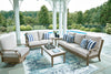 Rainier Ranch Outdoor Sofa Set With Cocktail Table & End Table